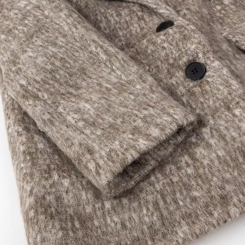 Women's Fashion Lapel Mid-length Suit Coat Autumn Casual Commuting Warm Jacket Elegant Long Sleeve Loose Blazer Coat