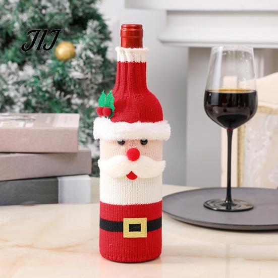 Stretchy Knit Bottle Topper Christmas Wine Cover, Holiday Knitted Champagne Bag, Snowman Santa Decorative Holders Claus Elk Sweater for New Year Party