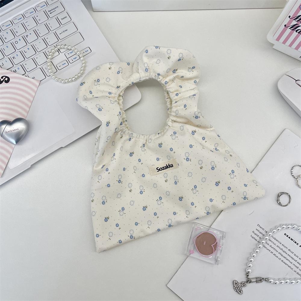 Girl pleated commuter wrist bag small fresh woman hand carry canvas shopping bag handbag