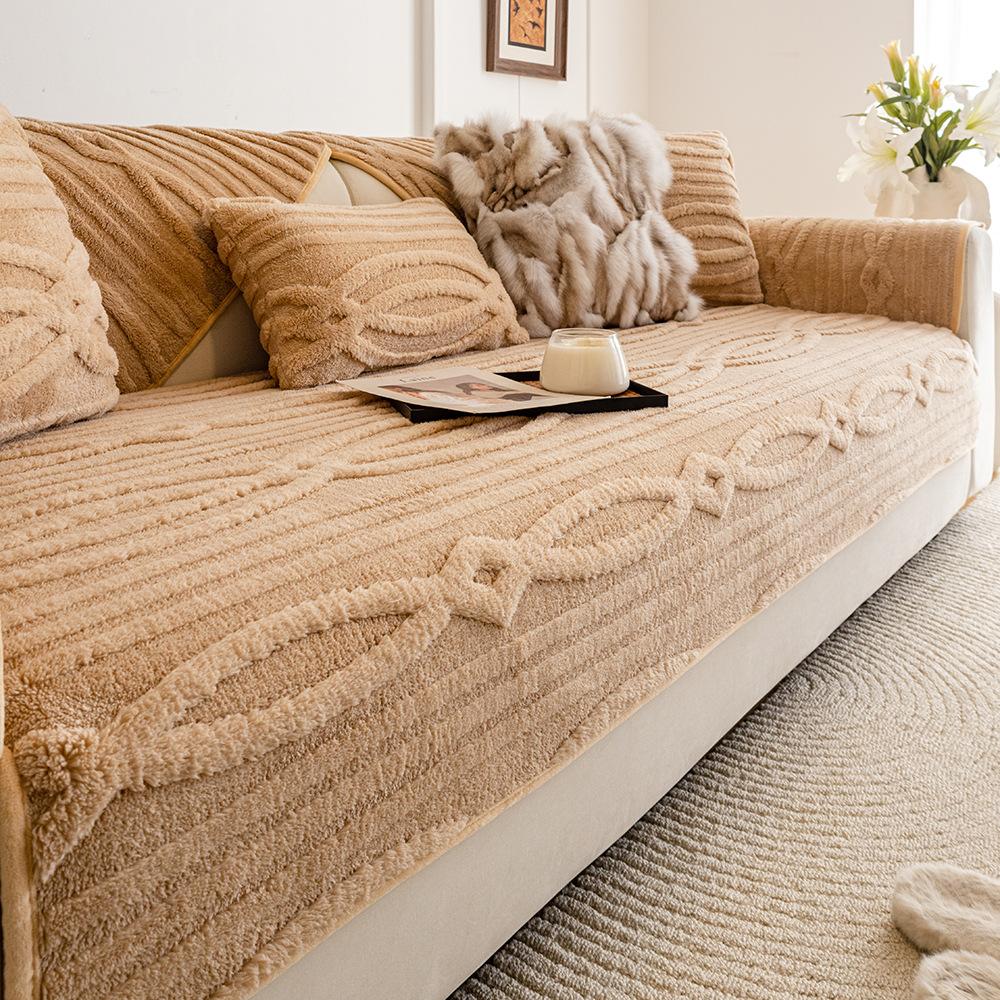 Luxurious Plush Non-Slip Sofa Mat Simple Modern Autumn and Winter Warm Sofa Towel Covers Nordic Solid Color Jacquard Sofa Cover