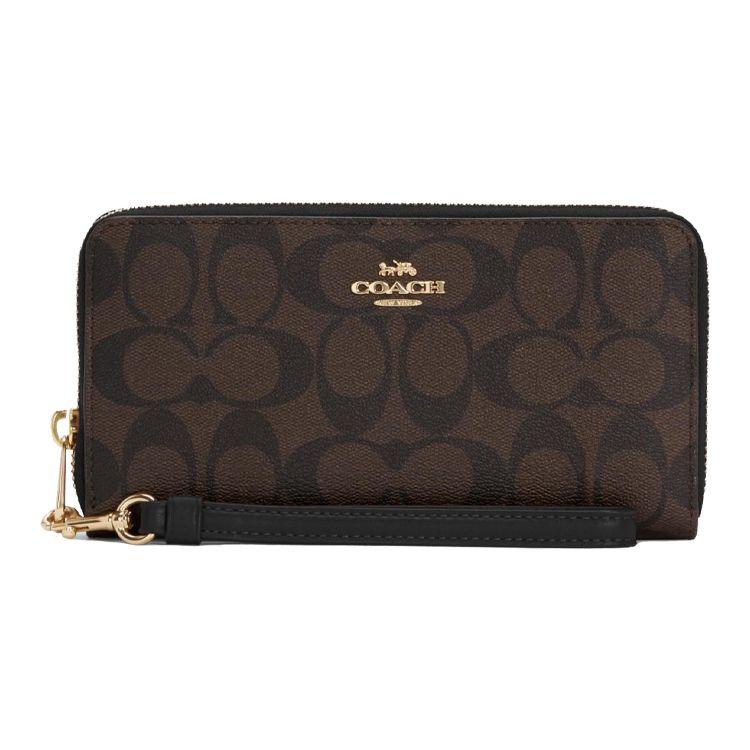 Coach Zip Around 19 Long Zipper Wallet Clutch Women wallet Black Brown C4452-IMAA8 Basic Set (Bag+Dust Bag)