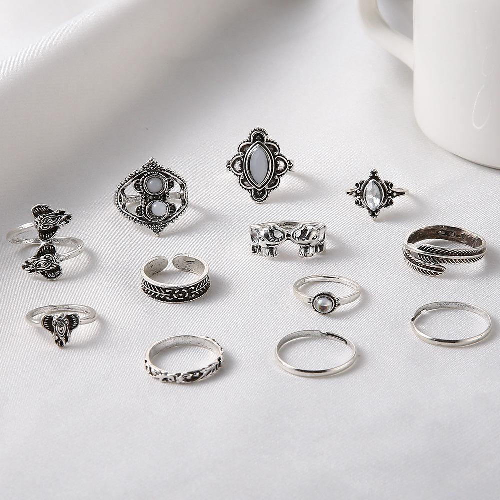 Vintage Elephant Leaf Ring Set Combination 12-piece Joint Ring Ring