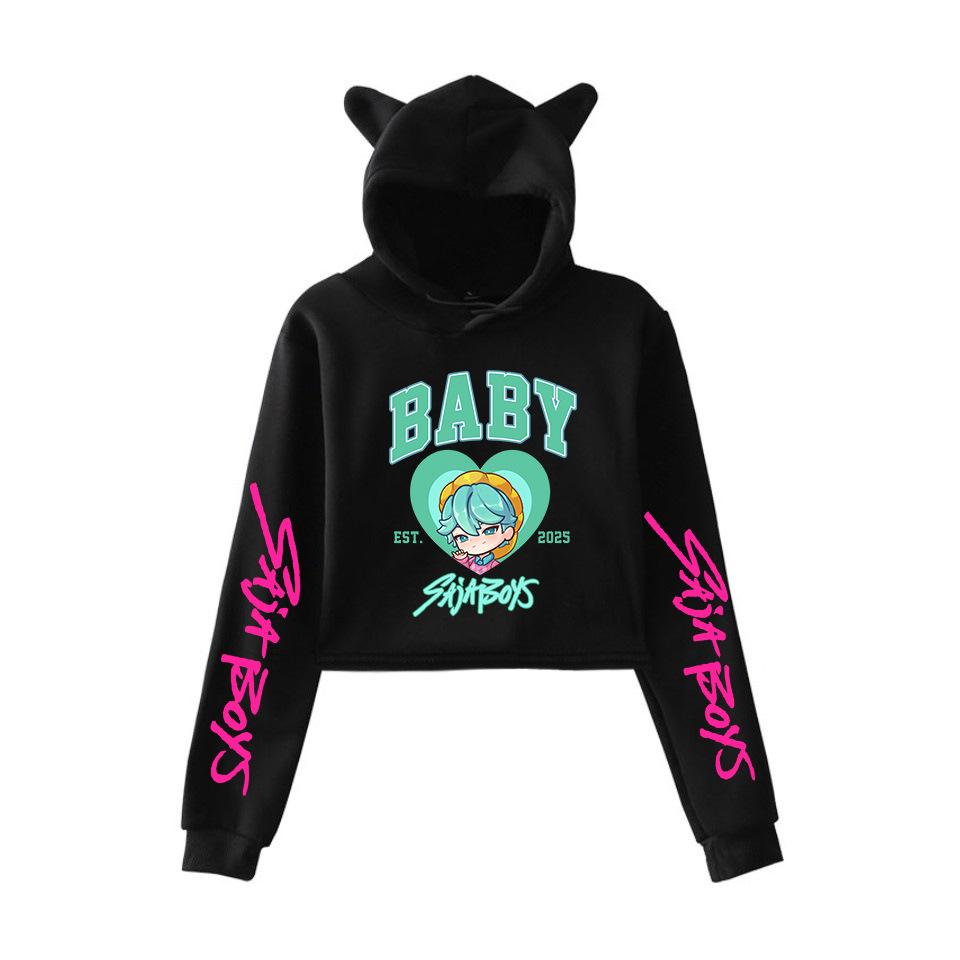 KPop Demon Hunters Saja Boys Sweatshirt Hooded Women Cat Ears Long Sleeve Crop Tops Girls Fashion Hoodie Gift for Fans Girls Clothing