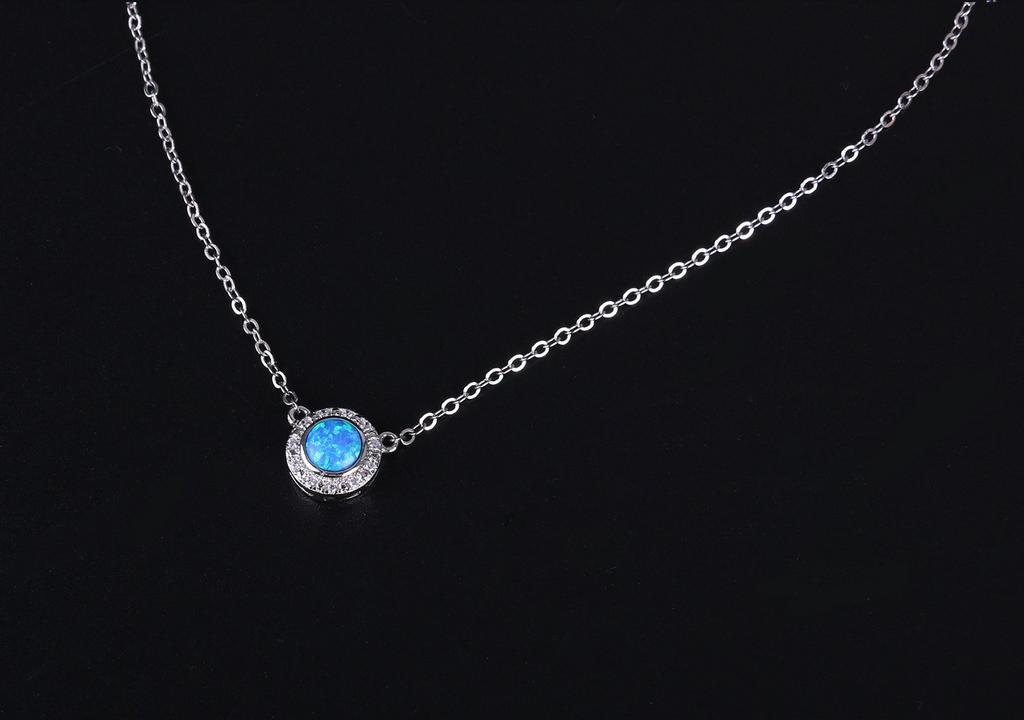 KELITCH Fashion Women's Choker Necklace Synthetic Opal Oval Pendant (16-18 inch) Chain (Blue)