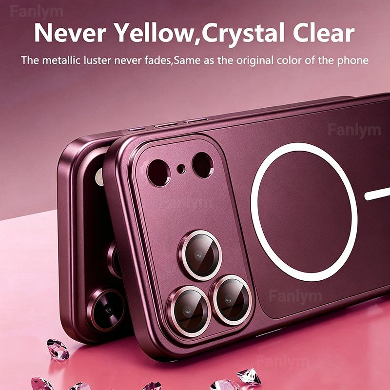 Luxury PC For Magsafe Phone Case For 18 17 16 15 14 13 Pro Max Magnetic Hard Full Lens Protection Thin Cover Funda
