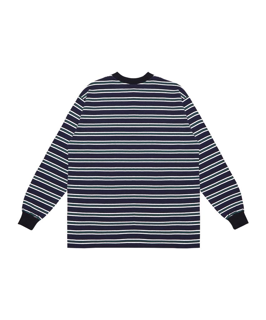 Bajal Vz Logo Big Oversized Border Long Sleeve T-Shirt Navy