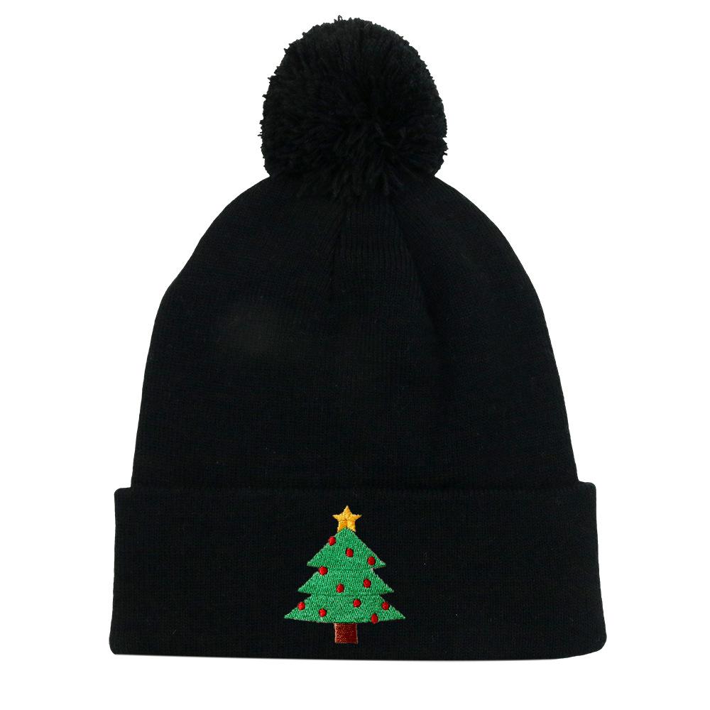 Women's European & American Christmas Tree Knit Hat - Warm Wool Embroidered Pullover for Autumn & Winter