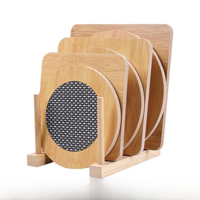 Fine Workmanship Wooden Heat Pad With Anti-Slip Mat Round Square Coasters Waterproof Anti-Slip Pot Holder Kitchen Kitchenware