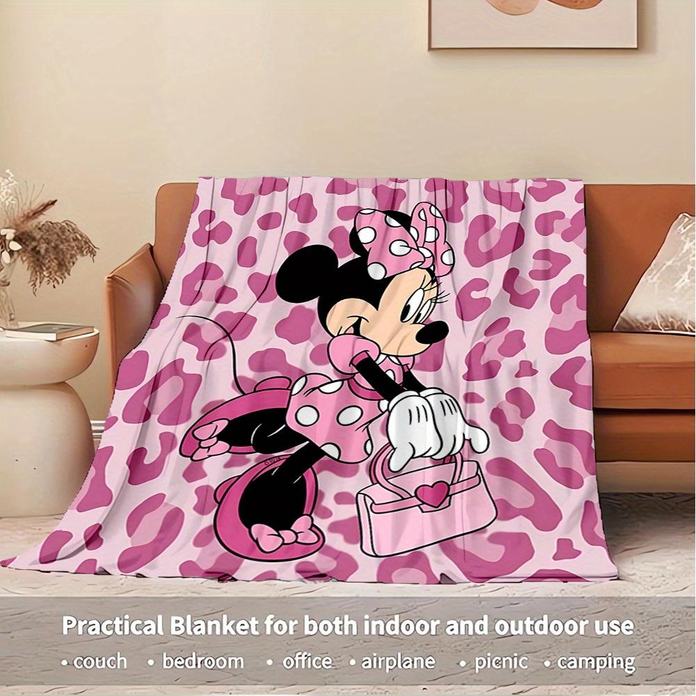 1pc Flannel Minnie Mouse Pink Leopard Print Bedding Throw Blanket Sofa Cover Gift Home Decorative Plush