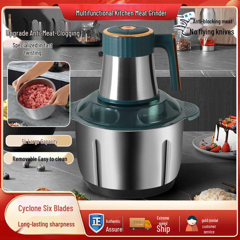 Stainless Steel Electric Meat Grinder and Multi-Functional Food Processor: Mixer, Dough Kneader, Juice Extractor, and High-Power Meat Mincer