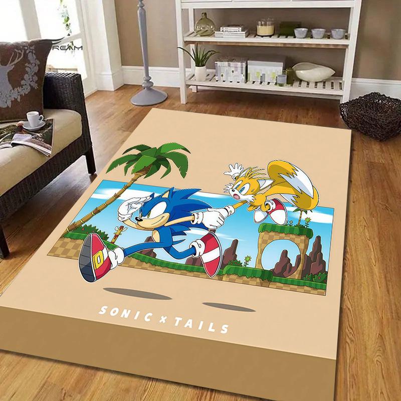 Sonic the Hedgehog Flannel Pattern Square Carpet,Area Rug,Carpet Rug for Living Room Bedroom Sofa Playroom Decor,Non-slip Floor Mat