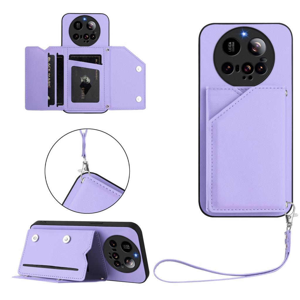 For Xiaomi 15 Ultra Case Card Holder Kickstand Skin-Touch Phone Cover with Wrist Strap