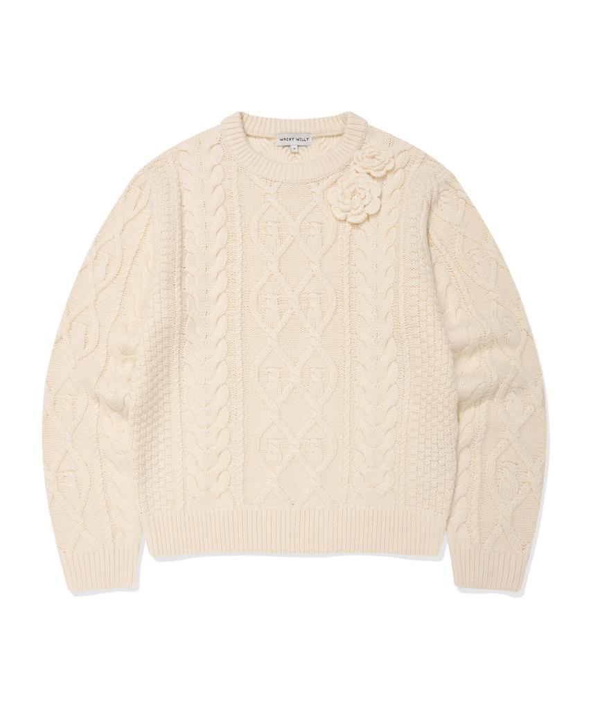 WACKY WILLY Women'S Corsage Fisherman Pullover Cream