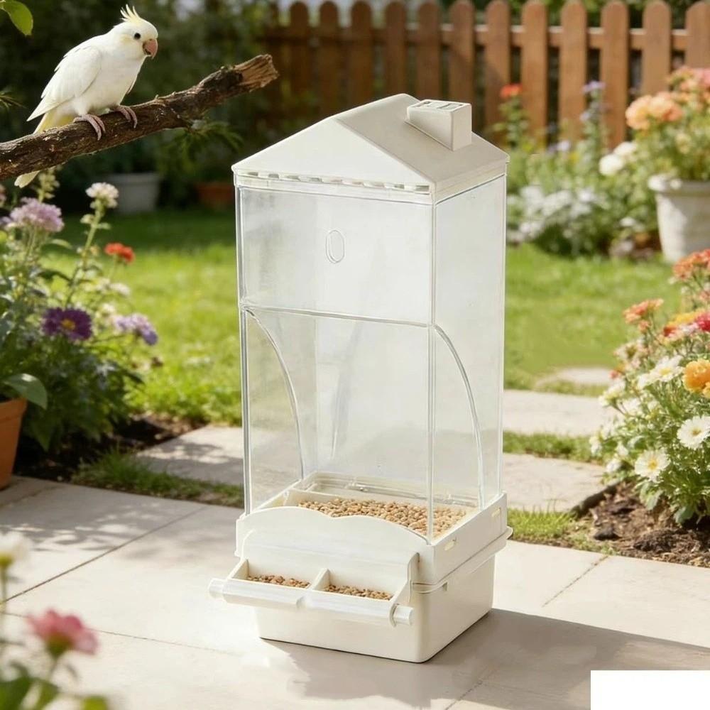 Large Capacity Automatic Bird Feeder Transparent Feeding Bowl Parrot Cage Feeder Small Parrots