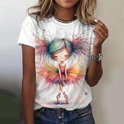 Zomer Street Cartoon Dames Top Mode Bedrukt Patroon van Klein Meisje T-shirt Casual Losse Ronde Hals Korte Mouw T-shirt