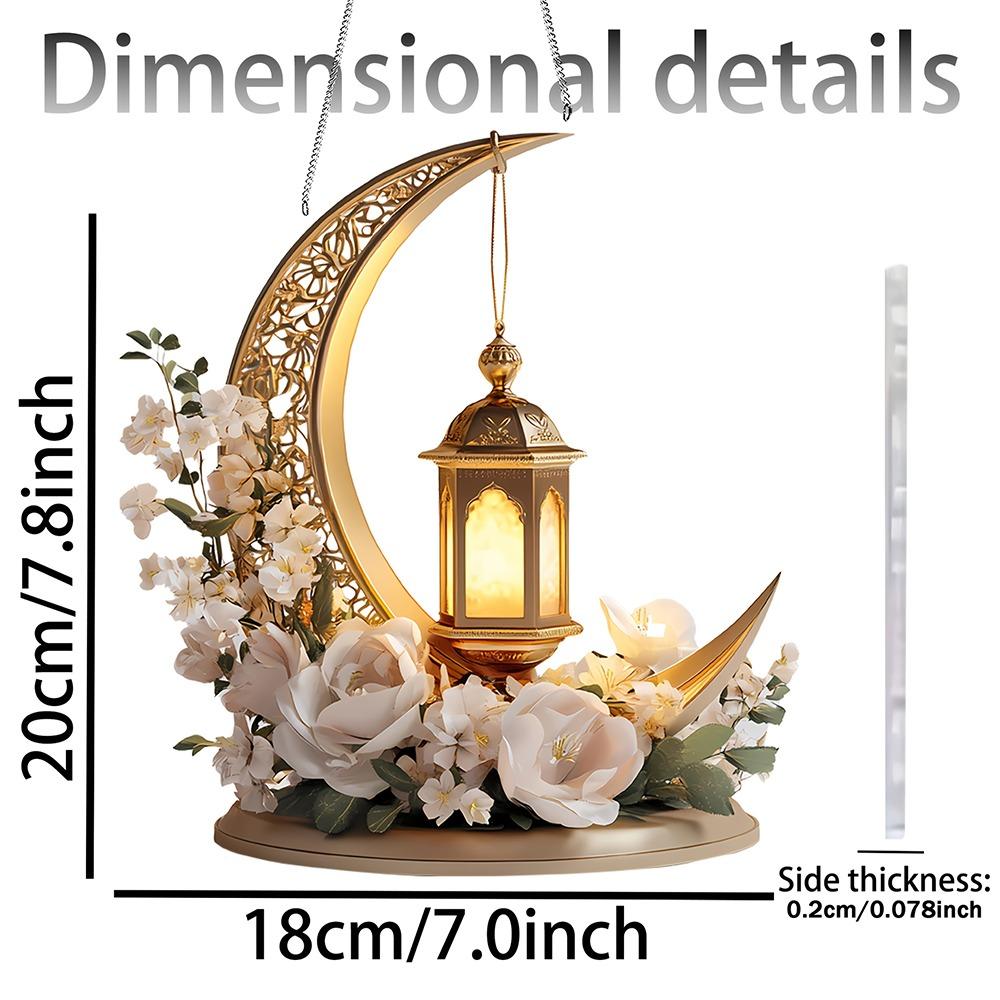 

Creative 2D Ramadan Hanging Decoration Golden Moon Acrylic Eid Al-Fitr Ornament Crescent Shape Floral Craft Ornament Home Decor