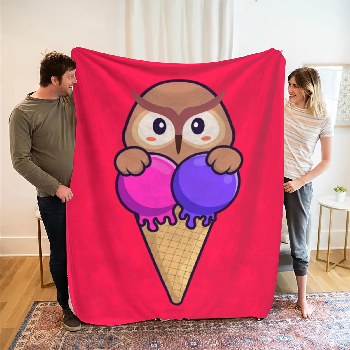 

Cute Owl Ice Cream Pattern Flannel printed blanket suitable for all seasons suitable for living room office sofa and travel 75x90cm