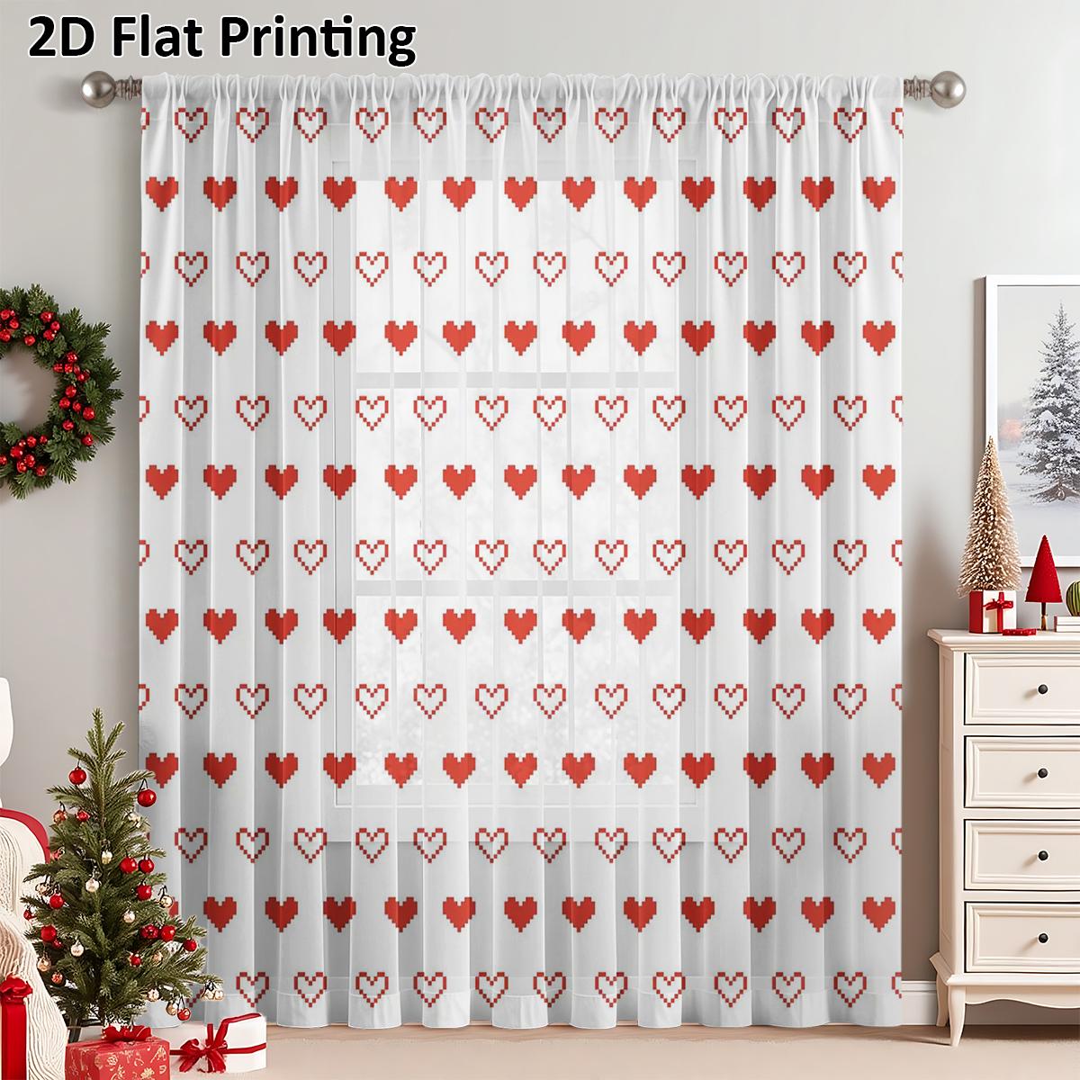 

Red Heart Plaid Window Curtain Vintage Cool Romantic Decorative Festive Atmosphere Pole Insertion Window Treatment 132x160cm