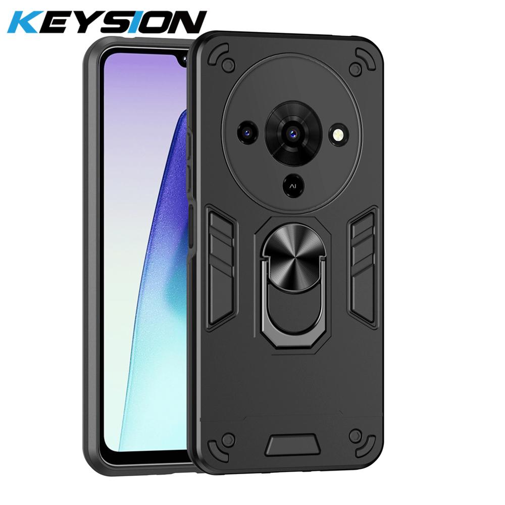 

KEYSION Противоударный бронированный чехол для ZTE Blade A76 Мягкий силикон+ПК Металлическое кольцо-подставка Задняя крышка для телефона для ZTE Blade A76 for ZTE Blade A76 чёрный