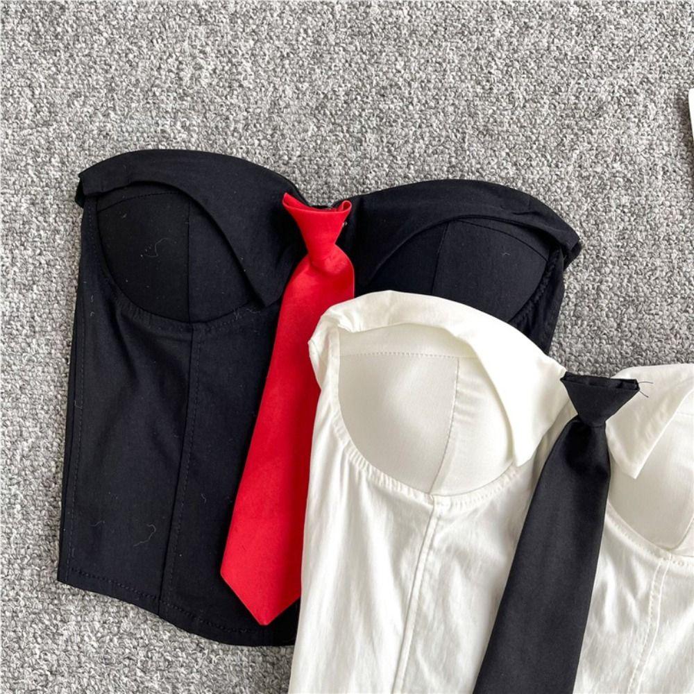 Necktie Strapless Sliming Vest Slim Fit Crop Tube Tops Spicy Girl Style Women Corset  Spring Summer