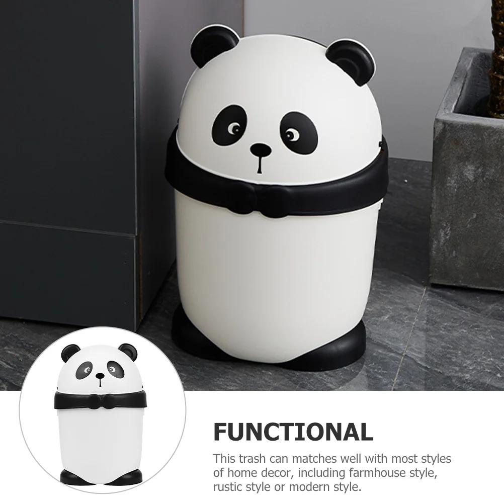 Panda Trash Can Bathroom With Lid Garbage Plastic Room Bin for Tin Small Office Car