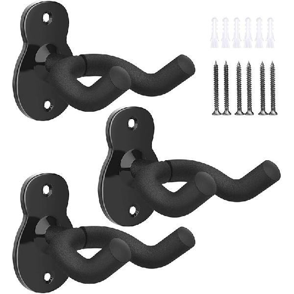 MoKo Guitar Wall Mount Hanger 3-Pack, Guitar Hanger Wall Hook Holder Stand for Bass Electric Acoustic Guitar Ukulele Guitar Wall Hanger Bracket 3 Pack Guitar Hanger Blac