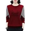Autumn Winter Women's Cotton Patchwork Round Neck Plus Size Long Sleeve Printed Sweatshirt for Middle-Aged Moms