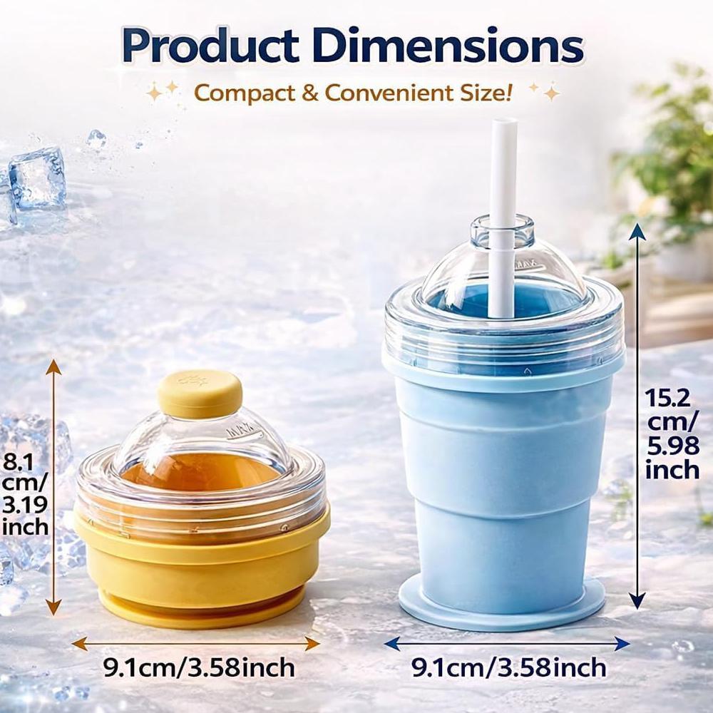 Folding Ice Cube Cup, 2-In-1 Collapsible Ice Ball Cup With Straw & Lid, Foldable Silicone Ice Cube Tray & Travel Cup, for Coffee
