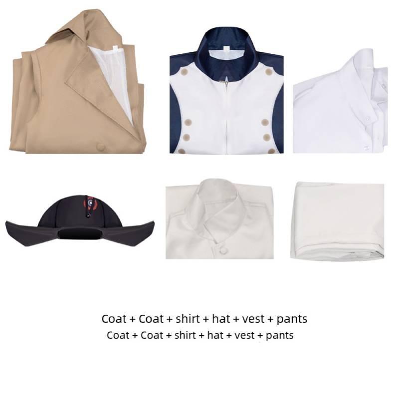 2023 Napoleon Cosplay Costume Retro Medieval Court Vintage Polyester Red Coat Hat For Halloween