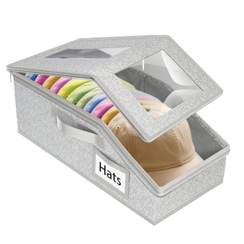 

Breathable Nonwoven Hat Organizer With Clear View Window Foldable Design For Closet Space Storage Solution светло-серый