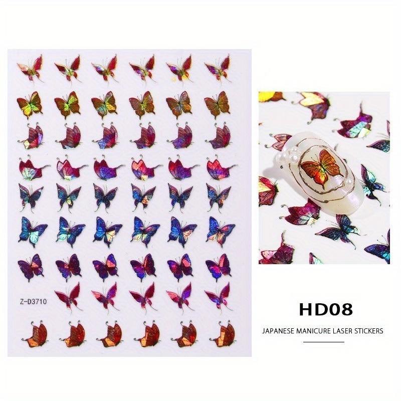 1 Sheets Nail Art Simulation Laser Butterfly Sticker 3D Sticker Waterproof Cute Butterfly Nail Sticker