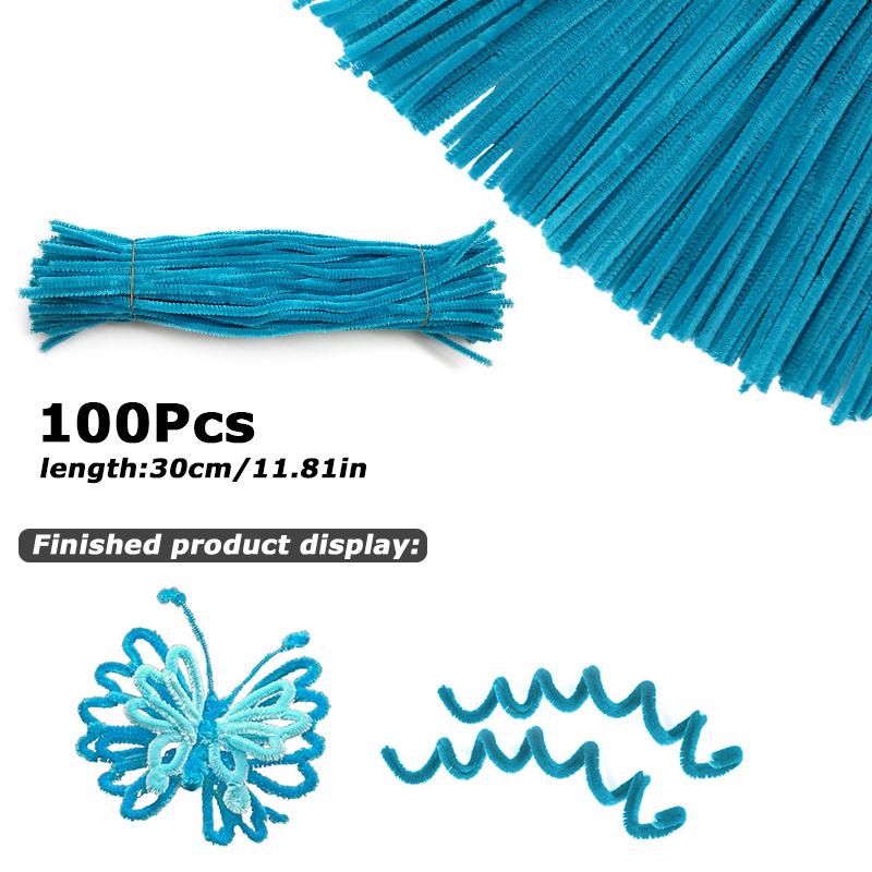 100Pcs 30cm Colors Chenille Stem Twisted Rod Iron Wire DIY Handcraft Wool Root Fluffy Bar Twisting Decor Pipe Cleaner Plush