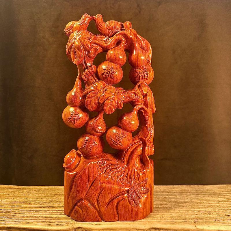 Karin Five Blessings Solid Wood Gourd Ornament - Large Rosewood Home Decoration Gift