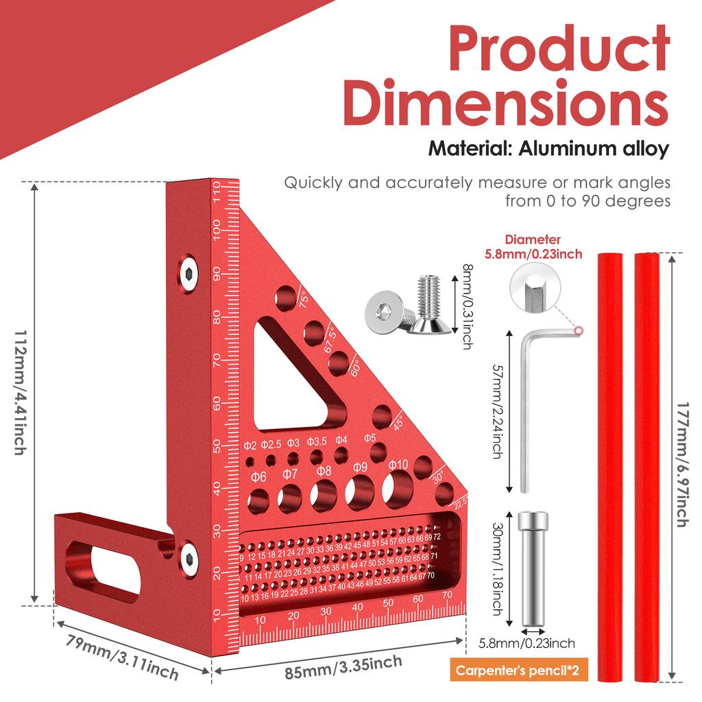 Holzbearbeitungs-Winkelmesser 3D Multi-Winkel-Messlineal Multifunktionales Ingenieur-Winkelmaß für Holzbearbeitung Messwerkzeug