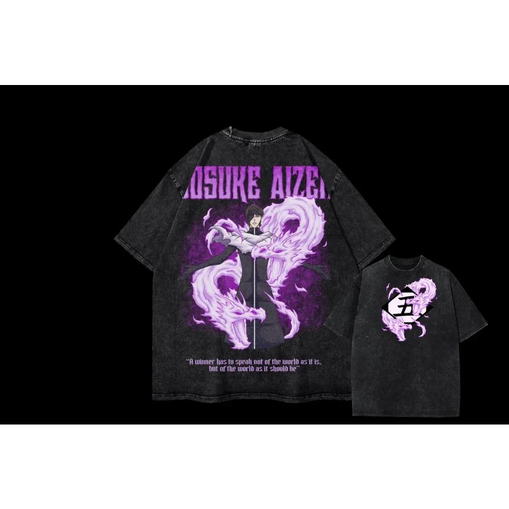 

BLEACH Футболка Айзен Сосуке Аниме Футболка Уличная одежда Мужская Женская Одежда Футболка из стираного хлопка Летняя Футболка с коротким рукавом и круглым вырезом Топ L