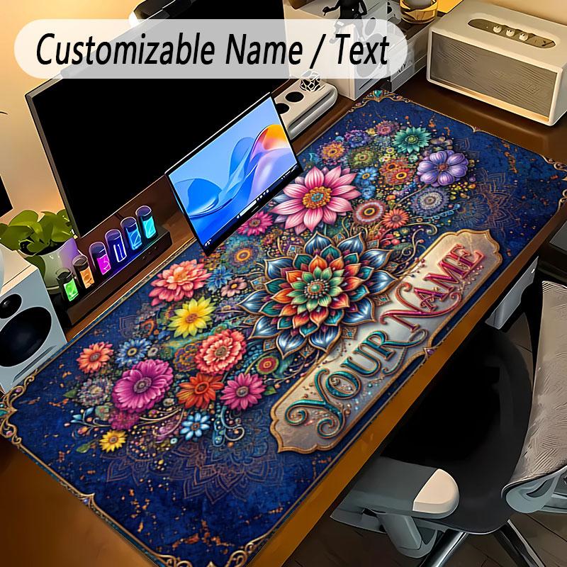 Mouse Pad Personalizado Tema Jardim Florido Texto com Nome Personalizado Base Antiderrapante Para Laptop Mesa de Escritório