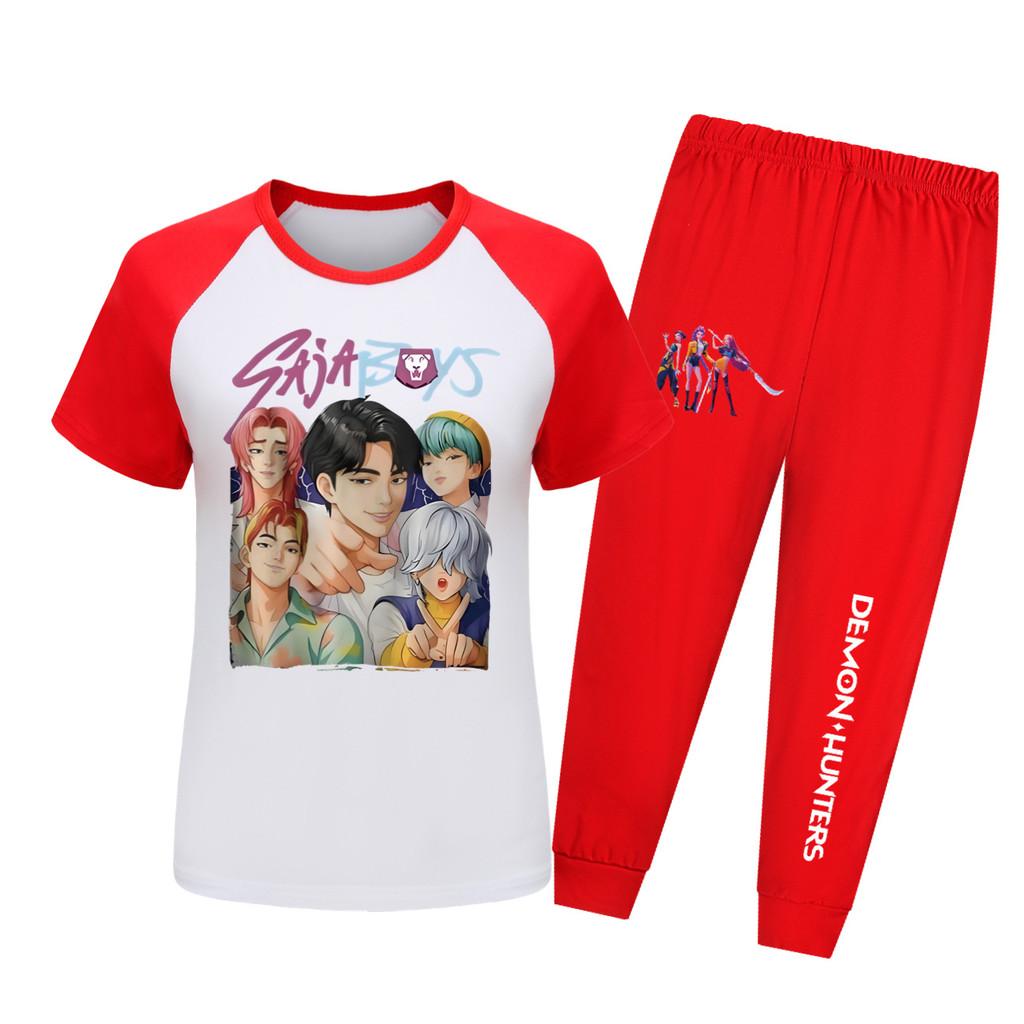 Hunters Kpop Demon Saja Boys Pattern Short Sleeved Shirt Long Pants Suit Pajama
