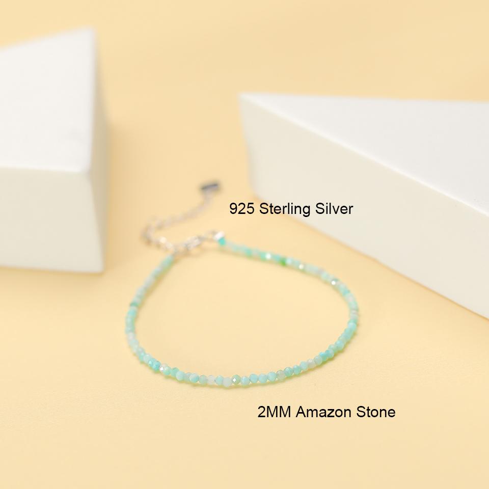 Natural Stone Beads Bracelet on Hand Chain Luxury Jewelry 2MM with 925 Silver Bangle for Women Gift