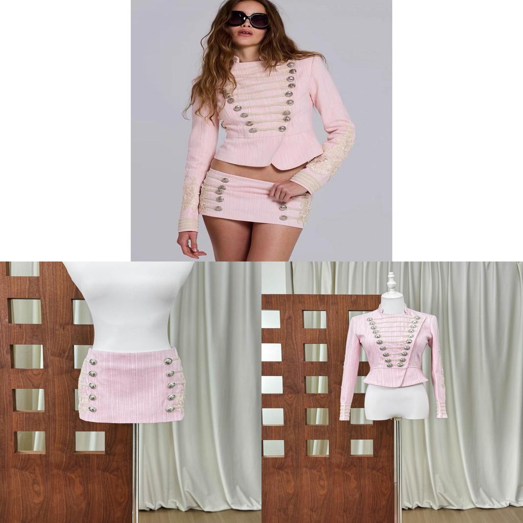 Jaded Londaw Lace Embroidered Short Jacket And Bodycon Skirt Set For Date Night