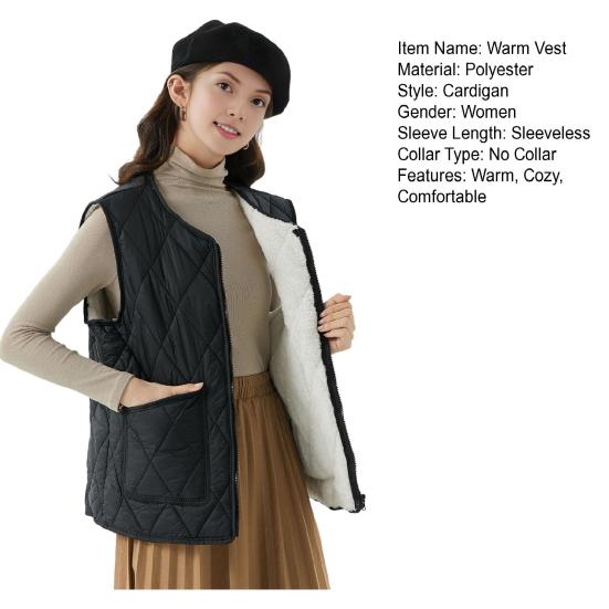 Women's Quilted Vest Casual Sleeveless Coat Fleece Lined Zip Up Jacket Autumn Winter Warm Outerwear with Pockets