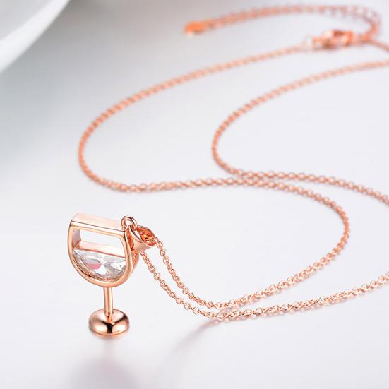 Fashion Women Wine Glass Pendant Cubic Zirconia Long Chain Necklace Jewelry