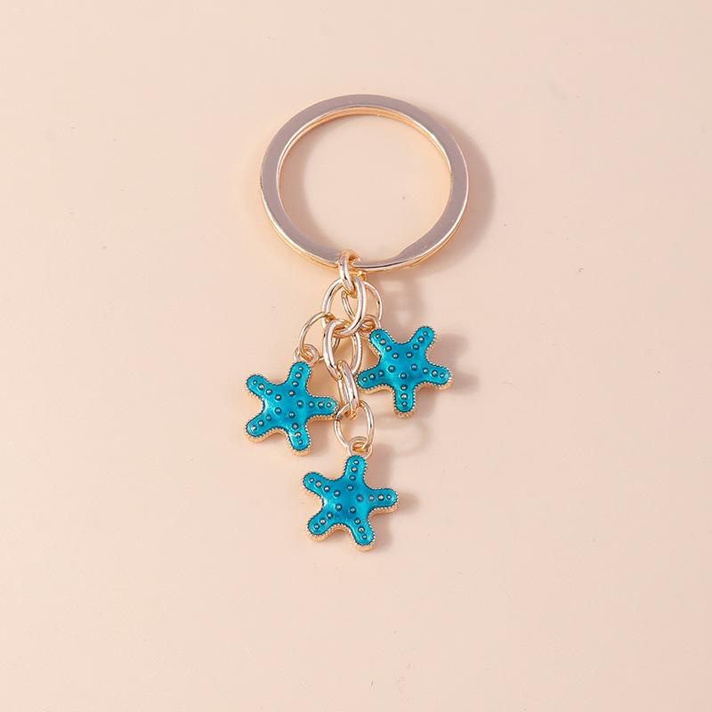 Cute Enamel Summer Beach Conch Shell Keychain Starfish Key Ring Pendant for Women Girls Handbag Decor DIY Handmade Jewelry Gift
