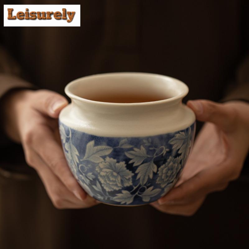 500ML Soda Glaze Yuan Blue and White Jianshui Tea Wash Tea Residue Bucket Tea Garbage Can Chaxi Cha Accessories Decoration