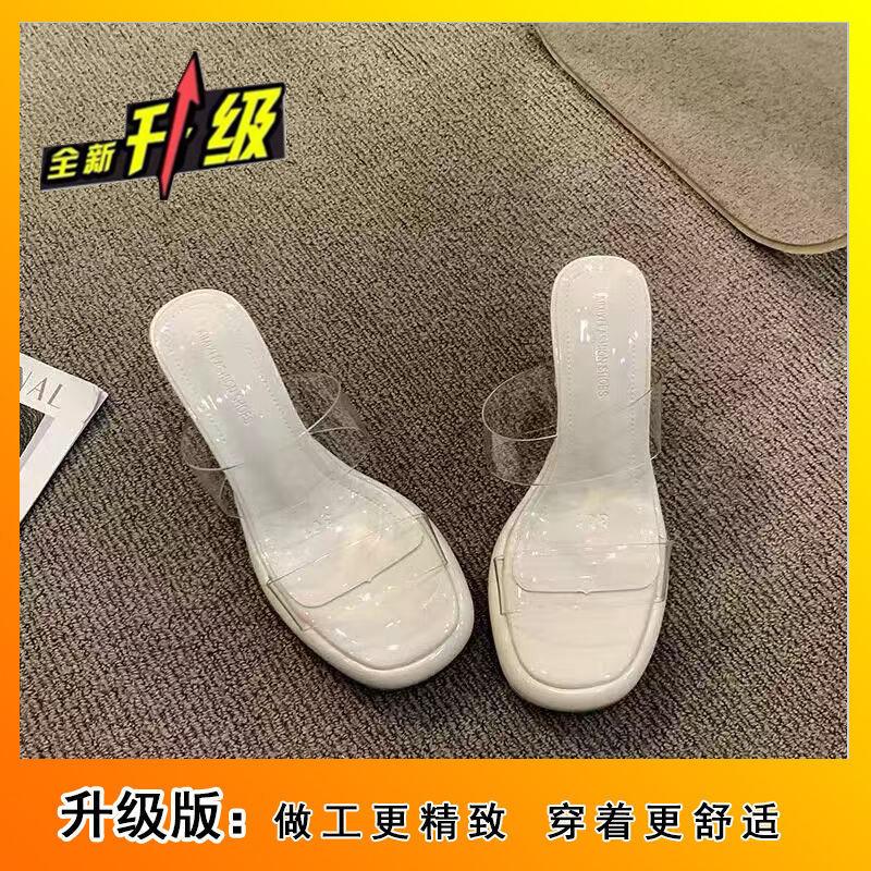 

Night stage catwalk high heels cool slippers women s outerwear 2025 new sexy transparent crystal thick heel waterproof table 42