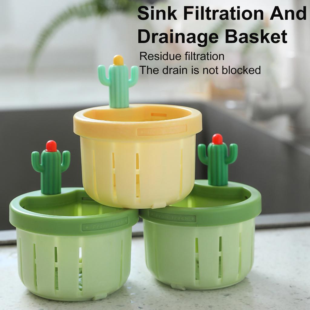 Kitchen Sink Strainer Automatic Drain Basket  Sink Strainer Garbage Filter Shelf Strainer Cartoon Cactus DesignMultifunctional