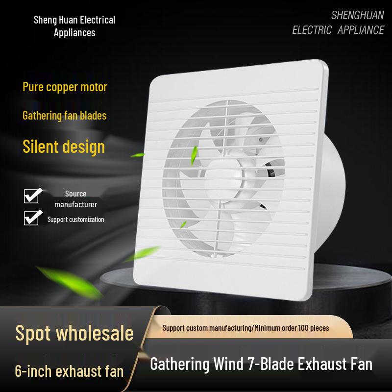 6-inch Bathroom Wall Exhaust Fan, Window-Type Ventilation for Toilets and Kitchens.