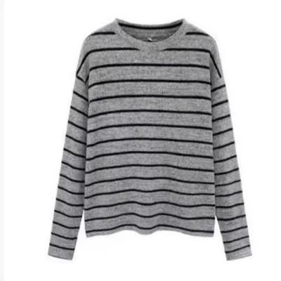 Korean Polished Crew Neck Striped Long-sleeved T-shirt Women's Autumn and Winter Loose Knitted Sweater Niche Inner Bottom Top