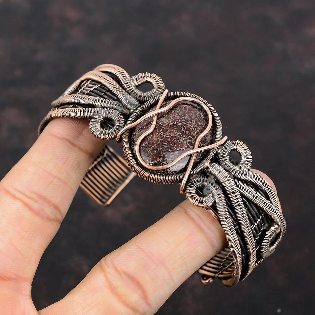 Dinosaur Bone Cuff Bracelet Copper Wire Wrapped Adjustable Bangle Handmade Cuff Bracelet Gemstone Bangle Copper Wire Jewelry Engagement Gift