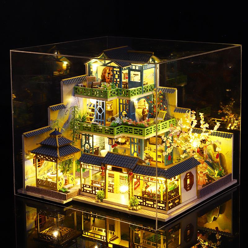 Jiate P013 DIY Spring Mountains Villa: Chinese Style Hand-Assembled House Model for Creative Birthday Gift.