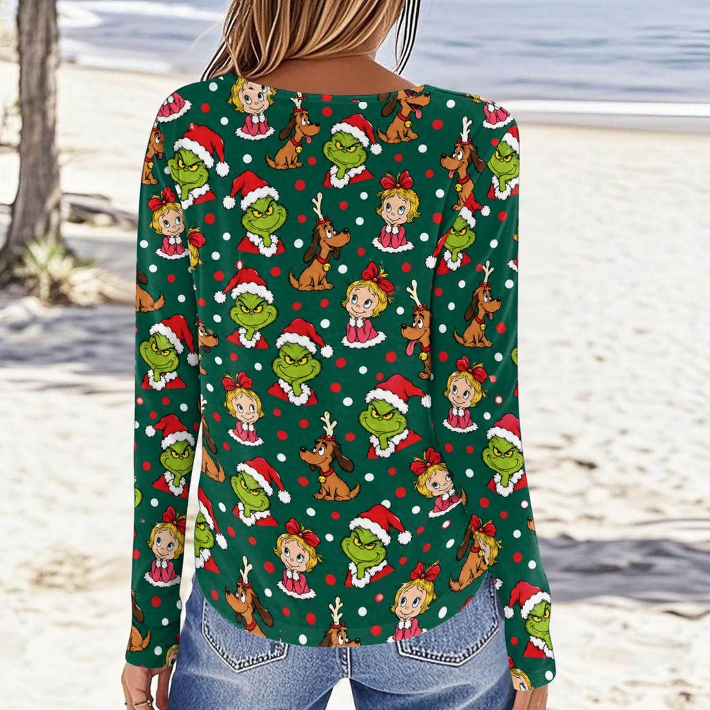Women's Fashionable Casual Long Sleeve Crewneck Graphic Print Top for Everyday Wear
